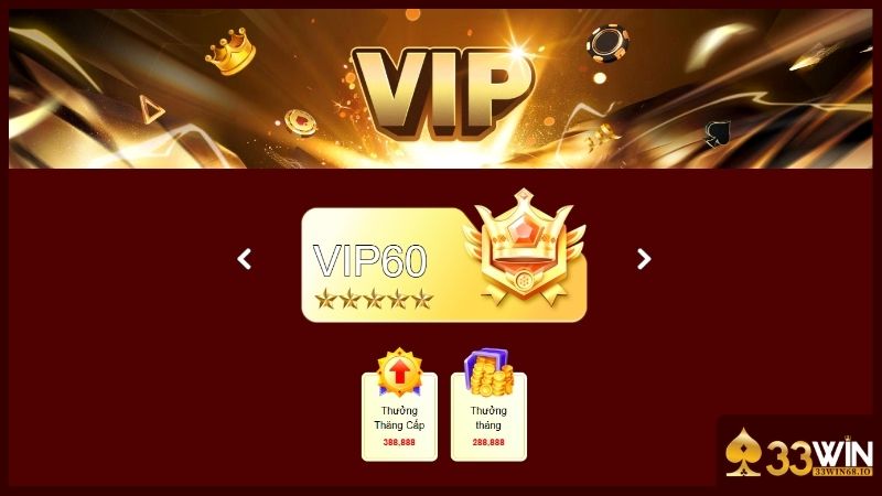 VIP 33WIN - Chương trình độc quyền cùng bạn rinh thưởng lớn 3 Tiền thưởng cao nhất dành cho VIP 60